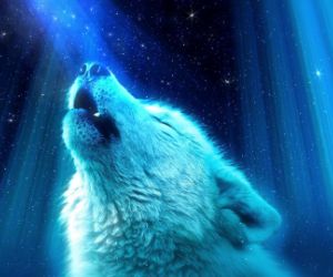 mystical howling white wolf