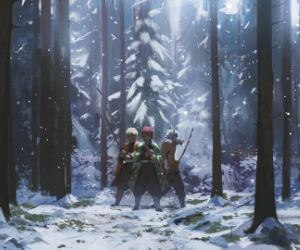 Zenitsu, Tanjiro and Hashibira in a snowy forest live wallpaper