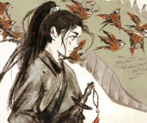 samurai with sparrows live wallpaper