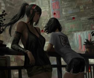 2 girls chilling while it rains outside live wallpaper