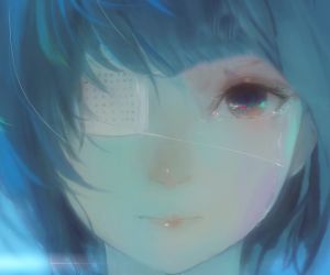 anime girl with eye patch in tears live wallpaper